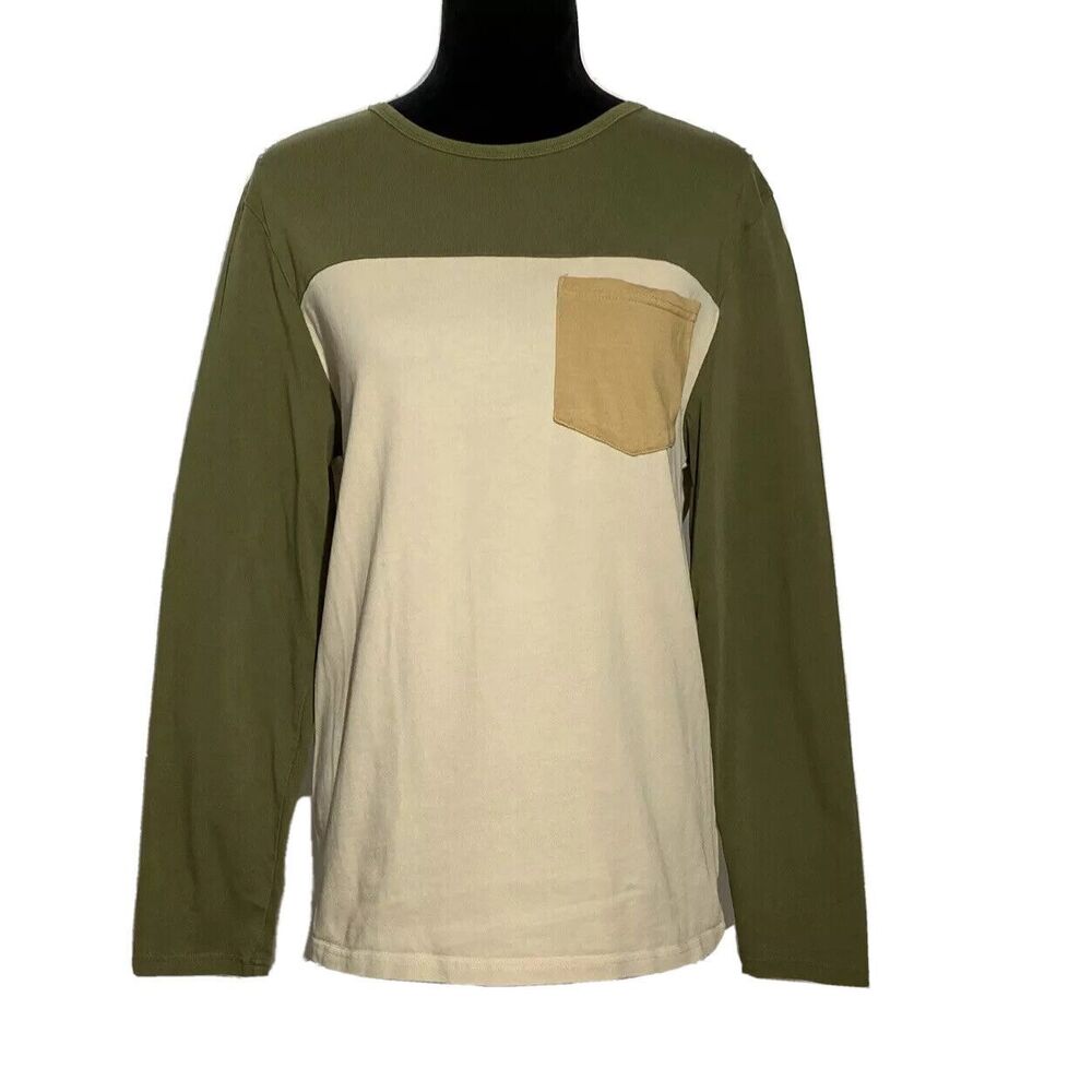 United By‎ Blue Shirt SMALL Green Beige Heavy Tee Responsible Durable Goods NICE
